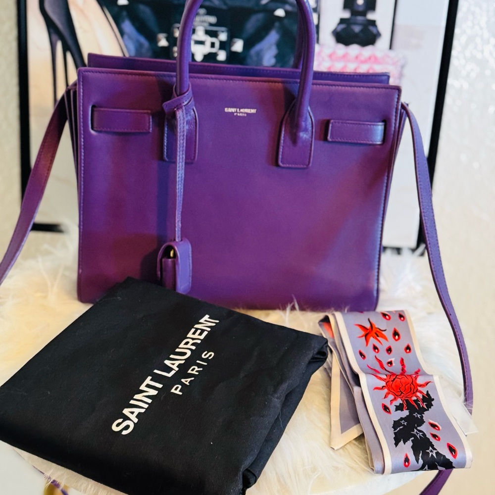 🔥NEGOTIABLE 🔥SEND OFFER🔥Saint Laurent Purple Satchel Bag with Leather Finish